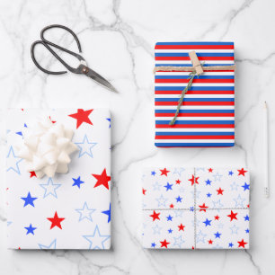 Blue Red White Stars and Stripes Wrapping Paper Sh