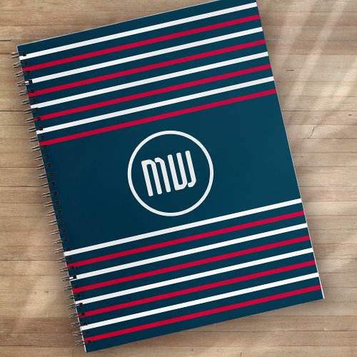 Blue Red White Stripe Nautical Monogram Notebook