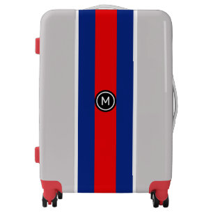 Blue Red White Stripes & Monogram Luggage