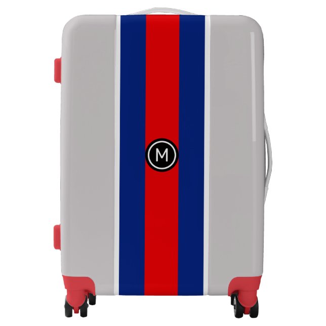 Blue Red White Stripes & Monogram Luggage (Front)