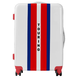 Blue Red White Stripes & Personalized Text Luggage