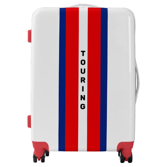 Blue Red White Stripes & Personalized Text Luggage (Front)