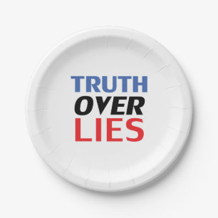 Blue, red, white "truth over lies" party paper plates