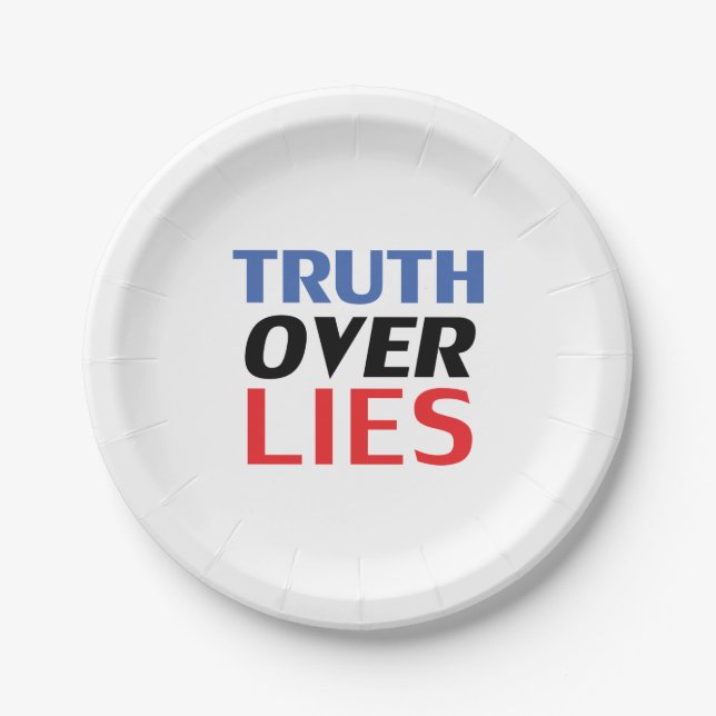 Blue, red, white "truth over lies" party paper plates (Front)