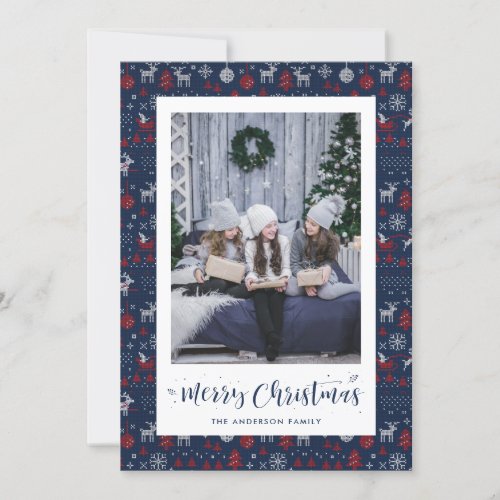 Blue Red White Ugly Sweater Photo Christmas Cards