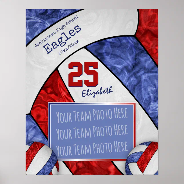 Blue Red White Volleyball Team Photo Poster | Zazzle