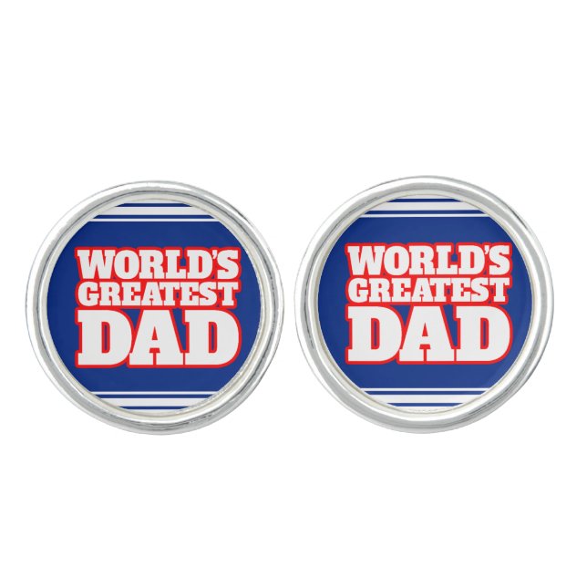 Blue red white world' greatest Dad cufflinks (Front)