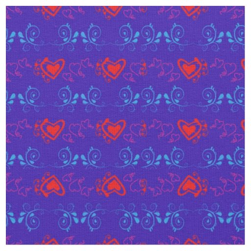 Blue & Red with Hearts Fabric Pattern by Serenity