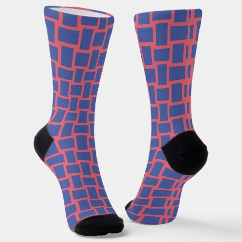 Blue Red Woven Blocks Pattern Socks