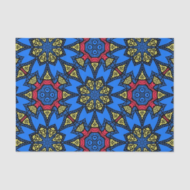 Blue Red Yellow African Tribal Ethnic Pattern Tissue Paper (Front)