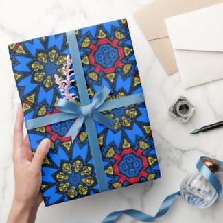 Blue Red Yellow African Tribal Ethnic Pattern Wrapping Paper
