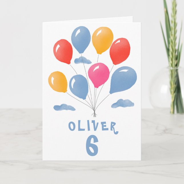 Blue Red Yellow Balloons Boy Birthday Card (Front)