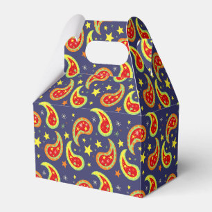 blue red yellow Christmas star paisley gift box