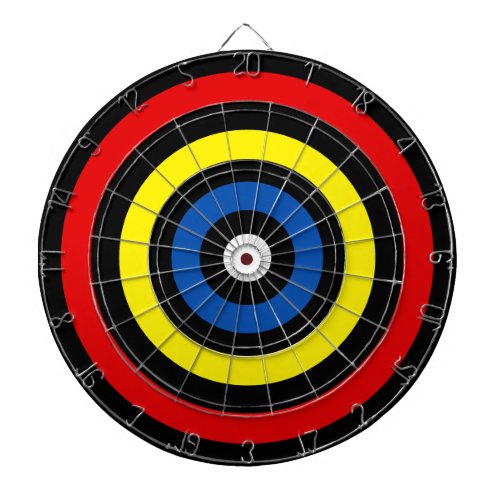 Blue Red  Yellow Circles on Black Dart Board