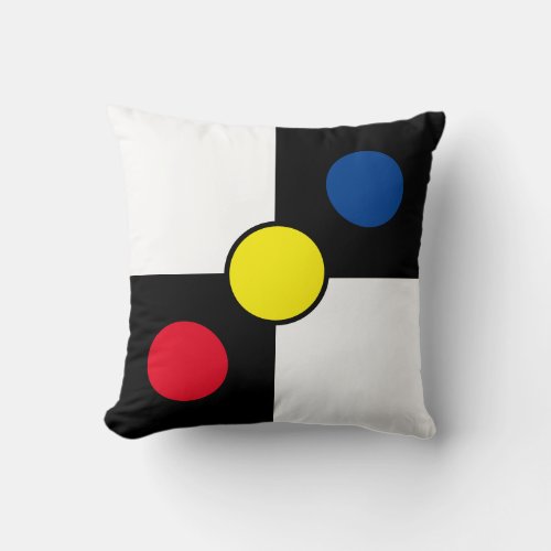 Blue Red Yellow  Circles on Black White Throw Pillow