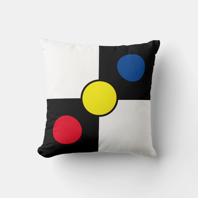 Blue Red Yellow  Circles on Black White Throw Pillow (Front)
