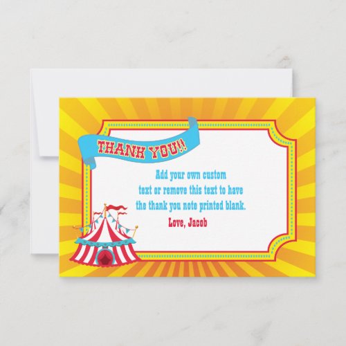 Blue Red Yellow Circus Tent  Thank You Cards