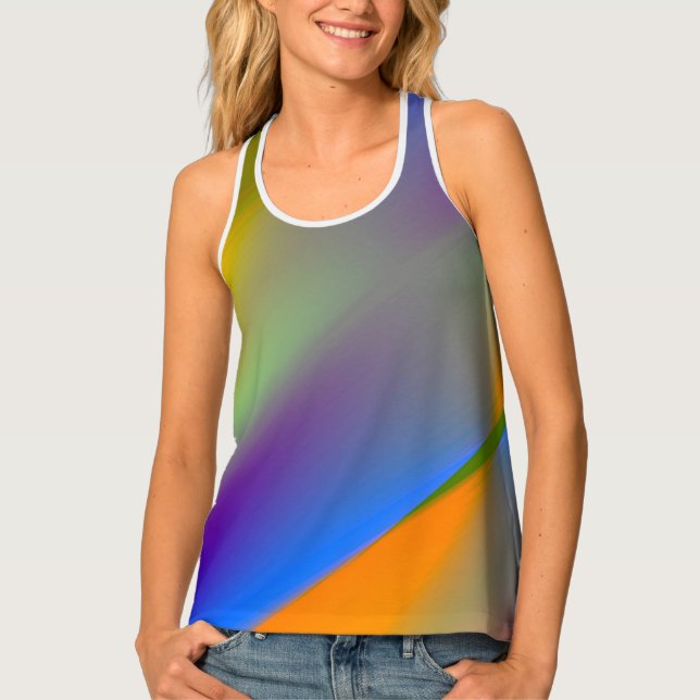 Blue red yellow green abstract pattern orangpurple tank top (Front)