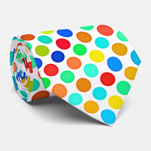 Blue Red Yellow Green Orange Polka Dots Pattern Tie (Rolled)