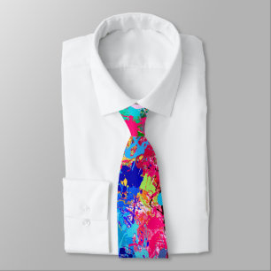 Blue Red Yellow Green Pink Teal Splash Abstraction Neck Tie