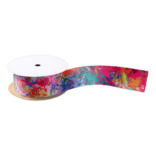 Blue Red Yellow Green Pink Teal Splash Abstraction Satin Ribbon