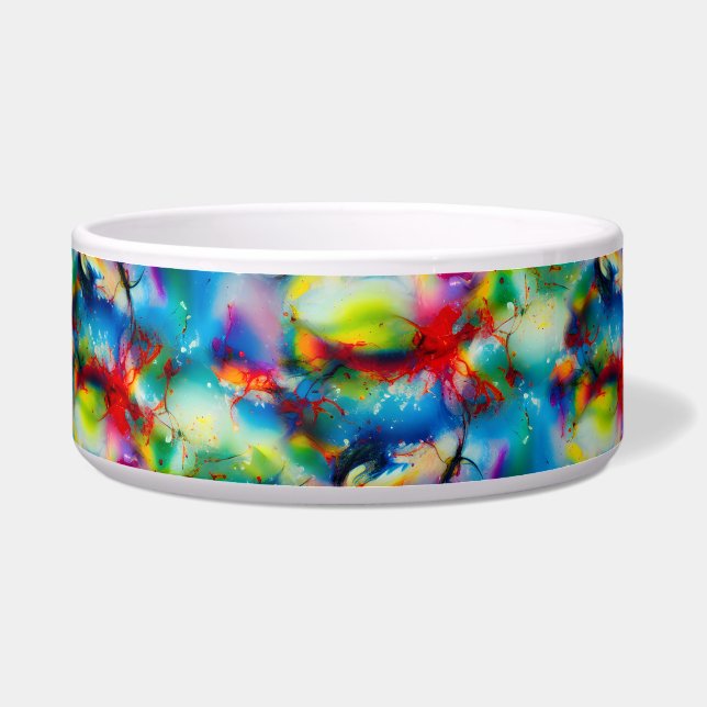 Blue Red Yellow Green Watercolor Abstraction Bowl (Front)