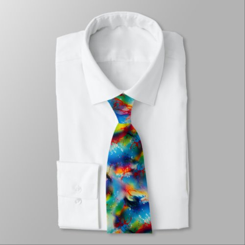 Blue Red Yellow Green Watercolor Abstraction Neck Tie