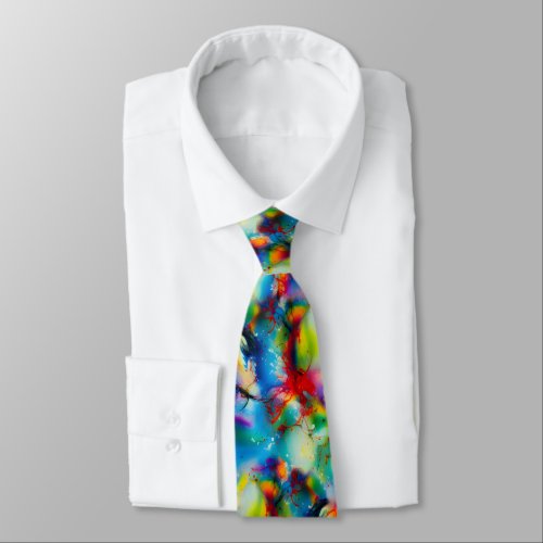 Blue Red Yellow Green Watercolor Abstraction Neck Tie