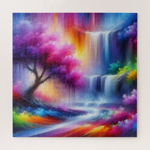 Blue Red Yellow Landscape AI Generated Art Jigsaw Puzzle