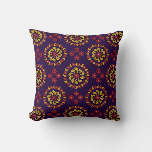 Blue Red Yellow Paisley Pattern Throw Pillow