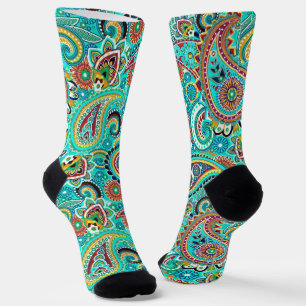 Blue Red Yellow Paisley Socks