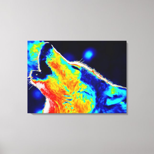 Blue Red Yellow Pop Art Wolf Wrapped Canvas Print (Front)