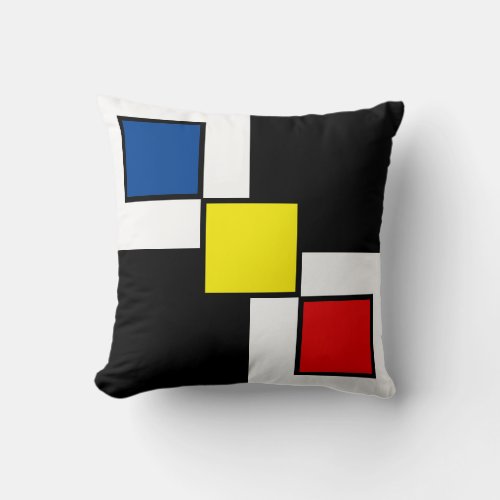 Blue Red Yellow  Squares on Black White Throw Pillow