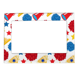 Blue Red Yellow Stars Cheerleader Megaphone Pom Magnetic Frame