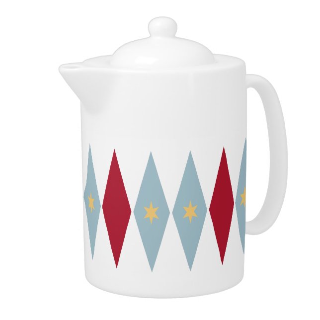 Blue Red Yellow Stars With Diamonds Retro MCM Teapot (Right)