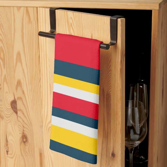 Blue Red Yellow Stripe Kitchen Towel (Thirds Fold)