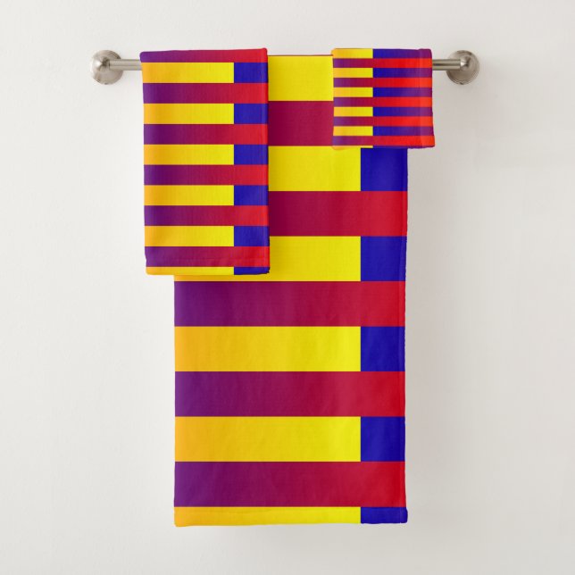 Blue Red Yellow Stripes  Bath Towel Set (Insitu)