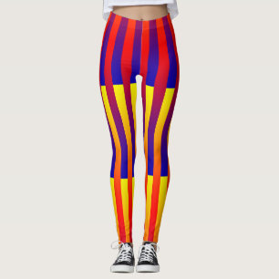 Blue Red Yellow Stripes Leggings