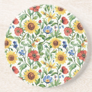 Blue Red Yellow Sunflowers Italian Floral Coaster