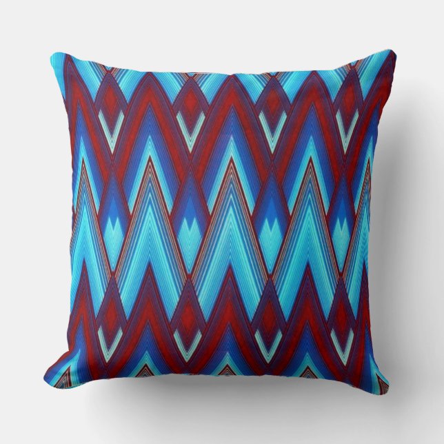 Blue Red Zig Zag Throw Pillow (Front)