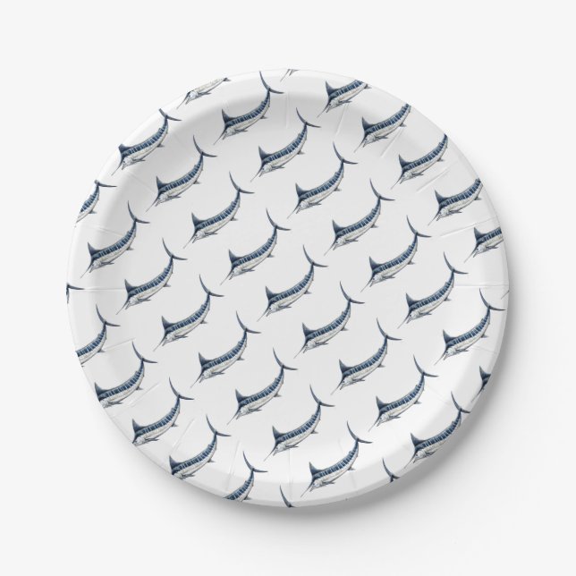 Blue-redbubble Marlin Paper Plates (Front)