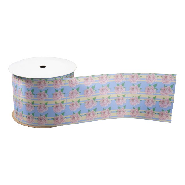 Blue Regency Roses Satin Ribbon (Spool)
