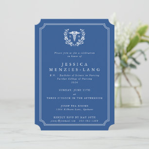 Blue Registered Nurse Caduceus+Laurel Wreath Invitation