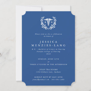 Blue Registered Nurse Caduceus+Laurel Wreath Invitation
