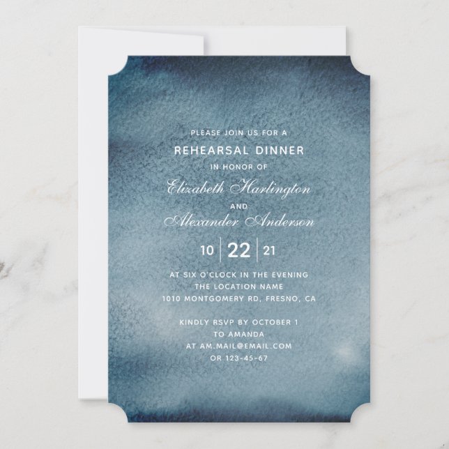 Blue rehearsal dinner. Watercolor navy modern Invitation (Front)