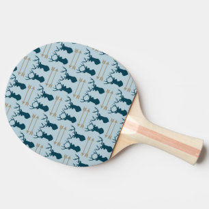 Blue Reindeer Couple Animal Head Antlers Arrows Ping Pong Paddle