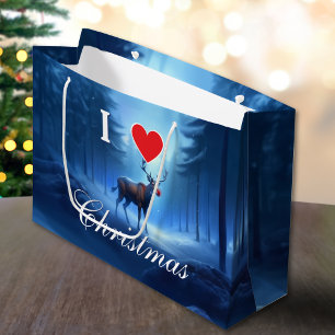 Blue Reindeer Custom Christmas Large Gift Bag