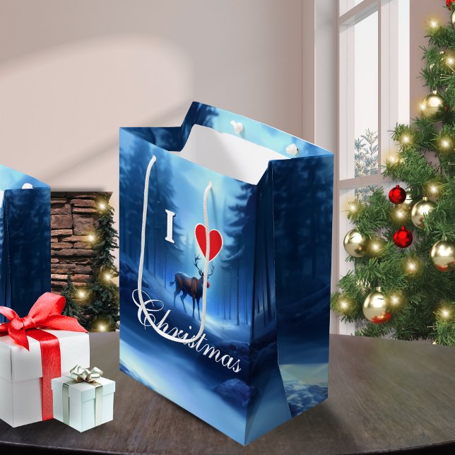 Blue Reindeer Custom Christmas Medium Gift Bag (Creator Uploaded)