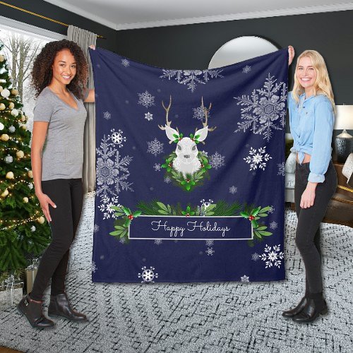 Blue Reindeer Fleece Blanket