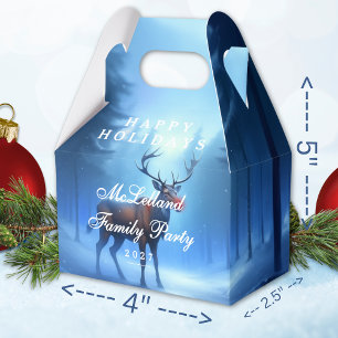 Blue Reindeer Happy Holidays Family Party Favor Boxes